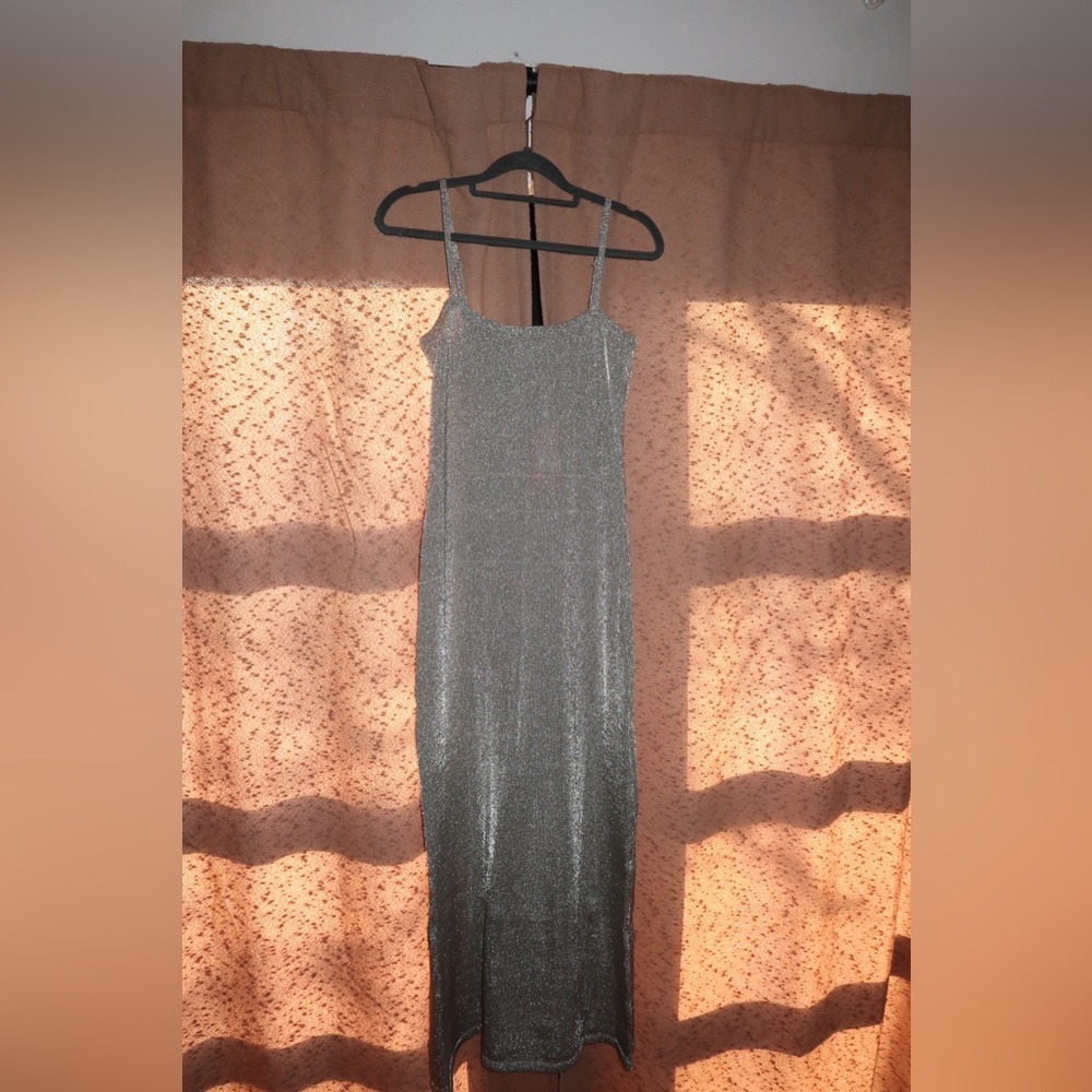 Beginning Boutique Golden Girl Metallic Knit Maxi Dress